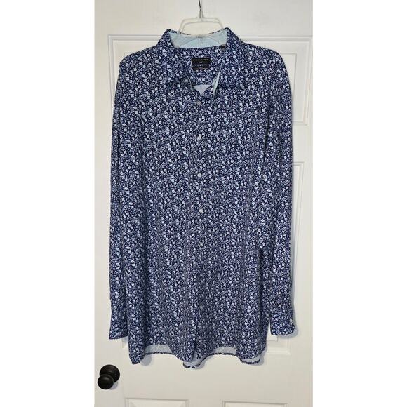 Shaquille O'Neal XLG Big Fit Cooling‎ Dress Shirt Blue Floral 18.5 36/36 XL - Picture 1 of 5